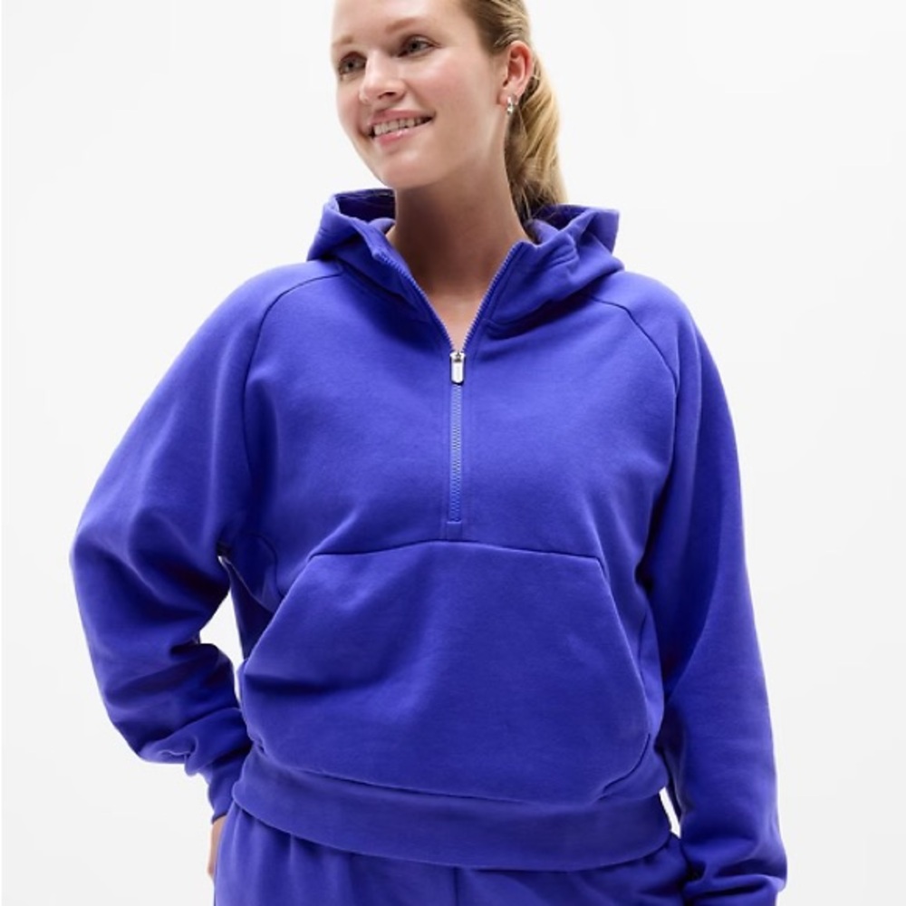 NWT Athleta Easy Forever Fleece 1/2 Zip Hoodie Medium Borealis Blue